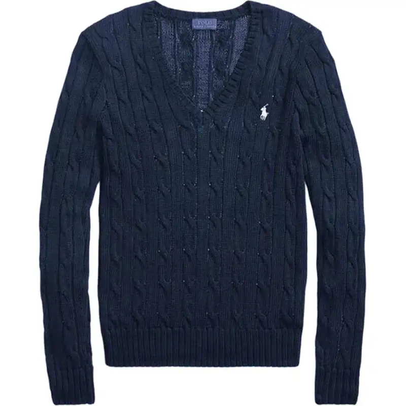 Polo Ralph Lauren Woolen cashmere pony, long-sleeve, navy sweater, with embroidery, V-neckline