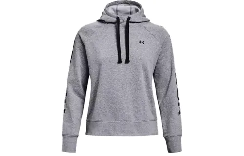 Under Armour Under Armour Logo Pattern Multicolor Loose Fit Hooded Thickened And Fleece Lined Sweatshirt Women's Gray