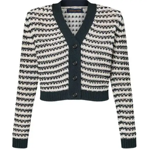 Lv Striped Lace Knit Cardigan