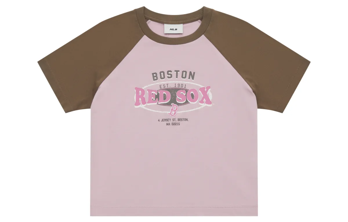 MLB Preppy Style Collection Boston Red Sox SS25 Raglan Sleeve T Shirt Women's Pink