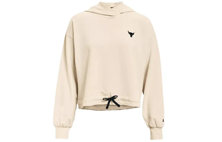 Under Armour Project Rock Sweatshirts Women's Beige Hooded Moderate Regular