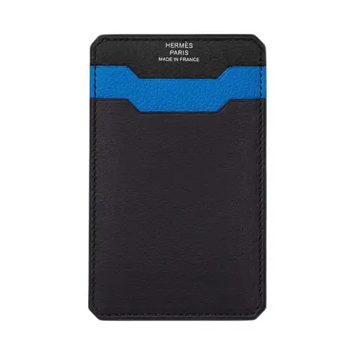 HERMES City Colorblock Cow Leather Card Holder Men's Malta Blue/B3 Zanzibar Blue