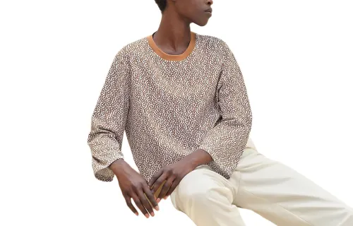 HERMES Drop Shoulder Sleeve T Shirt Women's Chestnut Brown