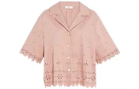 COACH Shirts Women's Pink Cuban Collar Moderate Straight Fit