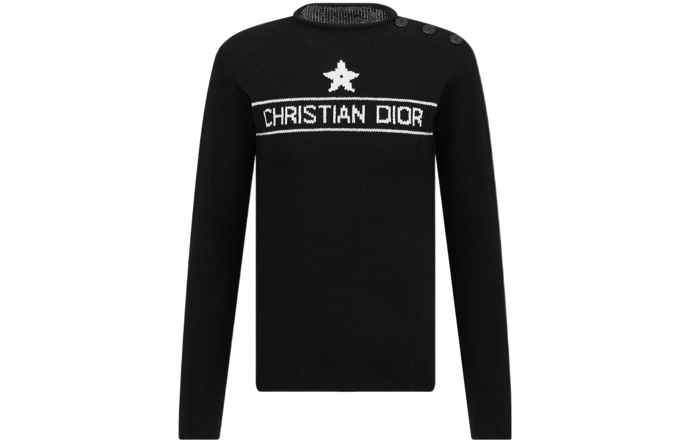 DIOR Dior FW22 star Christian Dior logo embroidered round neck pullover long-sleeved cashmere sweater for women, black