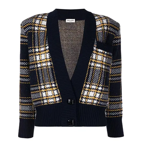 SAINT LAURENT Tartan Jacquard Cardigan