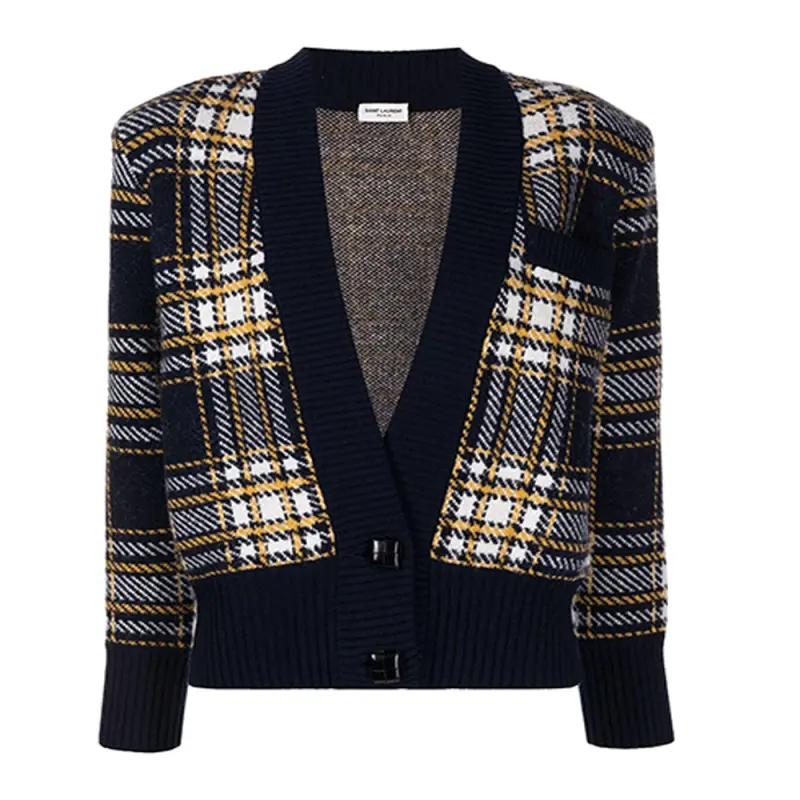 SAINT LAURENT Tartan Jacquard Cardigan