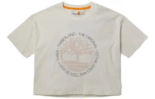 Timberland T Shirts Women's Vintage White Crew Neck Moderate Straight Fit