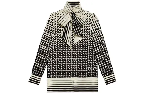 GUCCI Epilogue Shirts Women's Black White Two Tone Ribbon Collar Moderate Other