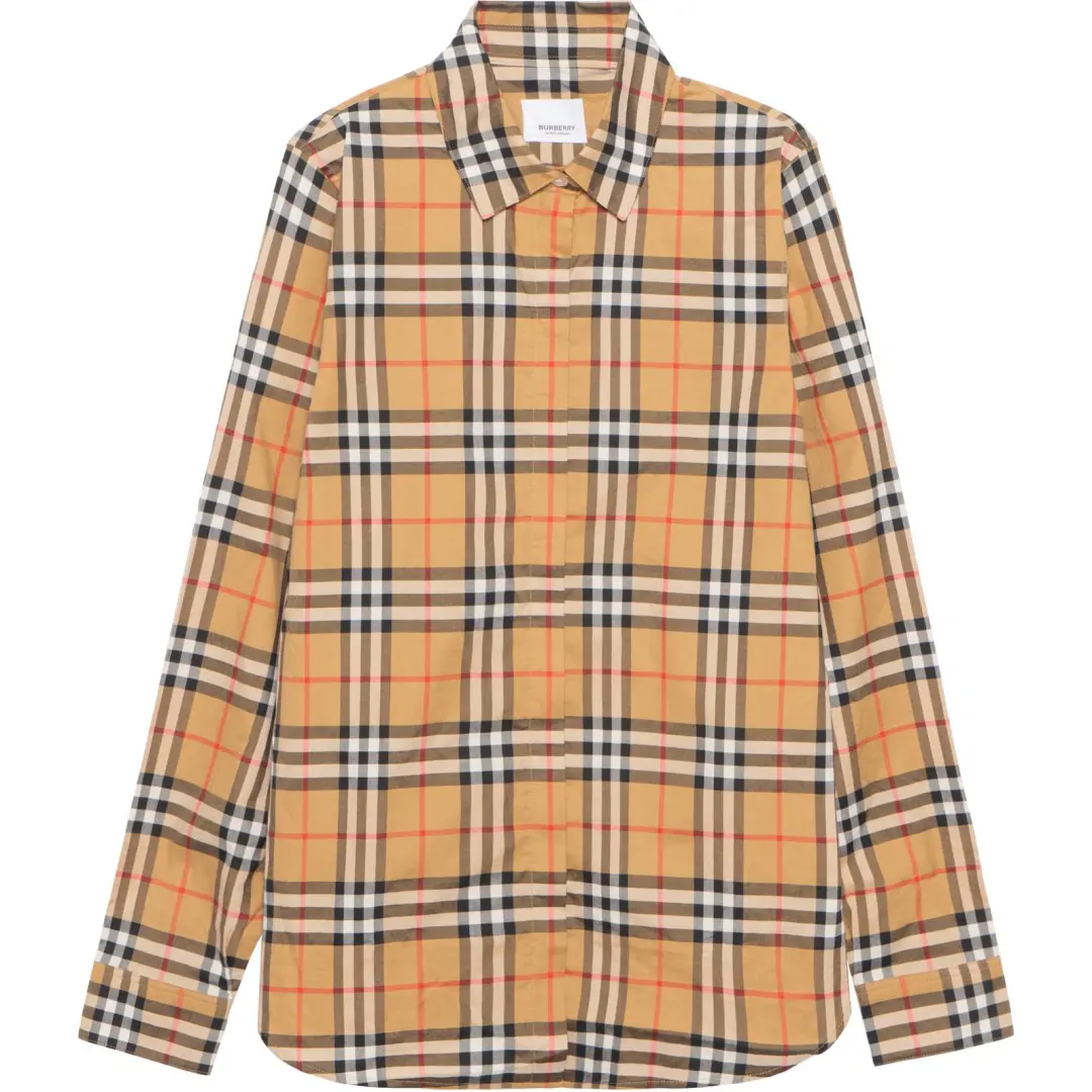 Burberry Vintage Women'ss Check Cotton Oversized Shirt Antique Yellow