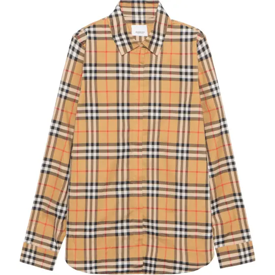 Burberry Vintage Women'ss Check Cotton Oversized Shirt Antique Yellow