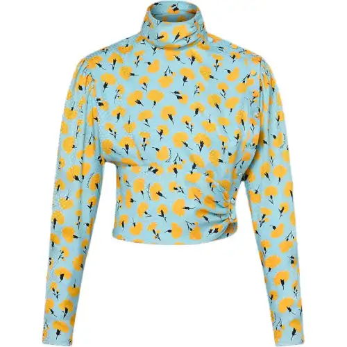 LOUIS VUITTON Carnation Print Button Blouse Shirt Women's Oxford Blue
