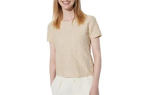 UNIQLO T Shirts Women's Beige Crew Neck Moderate Other