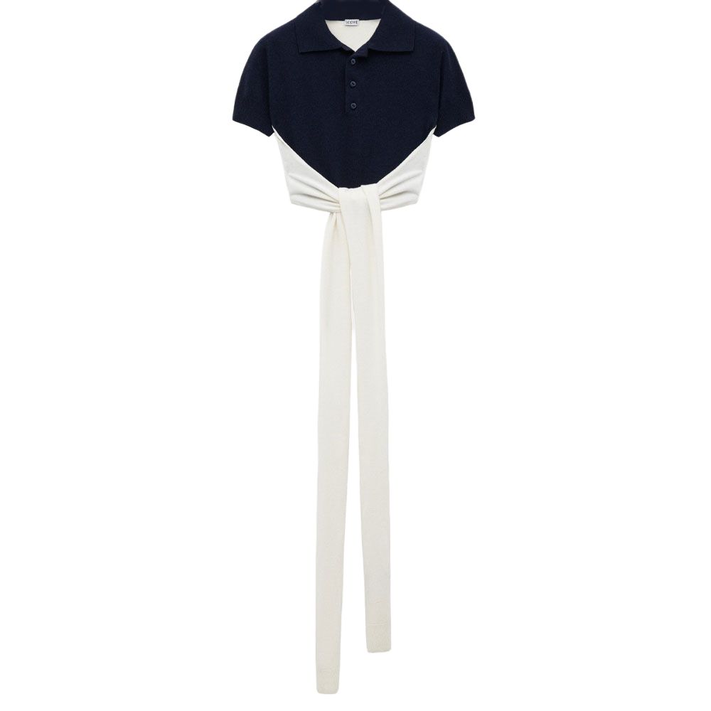 LOEWE Loewe SS25 Women's Fashion Show Collection Color Block Backless Wool Cashmere Polo Neck Jersey Stitched Polo Sweater Women's Navy
