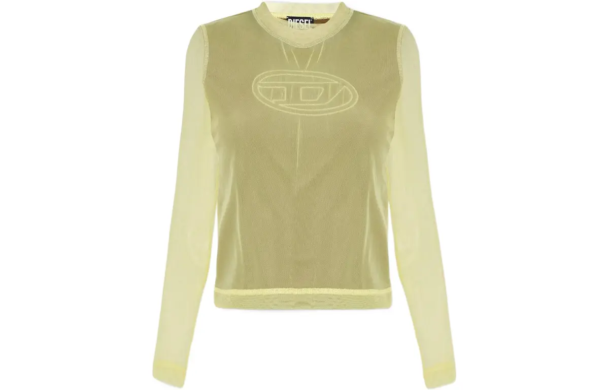 DIESEL OVAL-D T-Shirts Women's Yellow Green Crew Neck Moderate Straight Fit