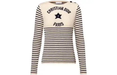 DIOR Quarterly New Products Cashmere Sweaters Women's Ecru Crew Neck Moderate