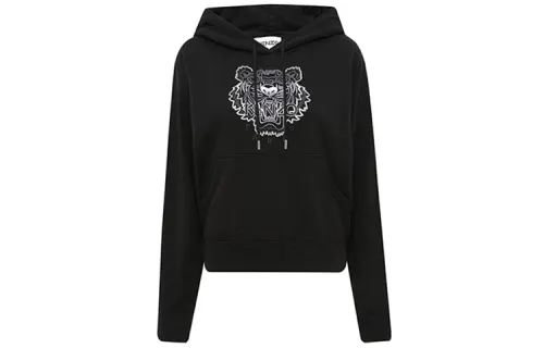 KENZO Classic Tiger Head Sweatshirts Women's Black Hooded Moderate Heavyweight