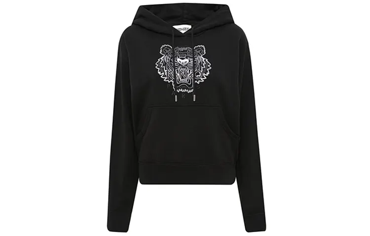 KENZO Classic Tiger Head Sweatshirts Women's Black Hooded Moderate Heavyweight