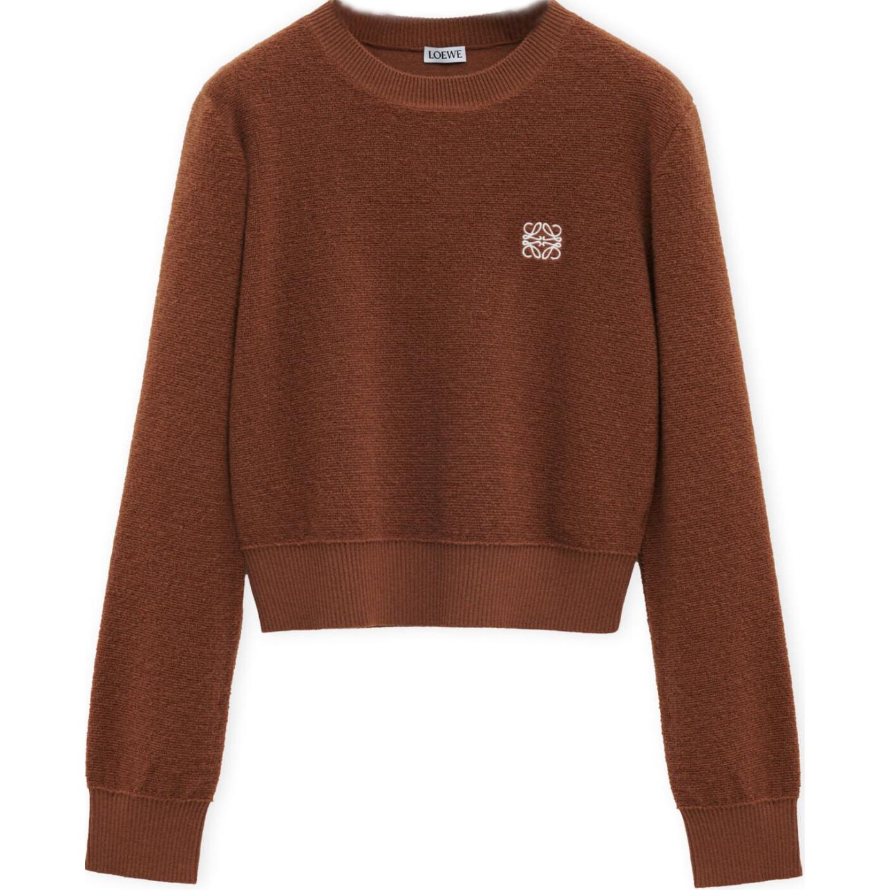 LOEWE Loewe SS25 women's pre-selection solid color logo print round neck ribbed hem long-sleeved sweater women's brown
