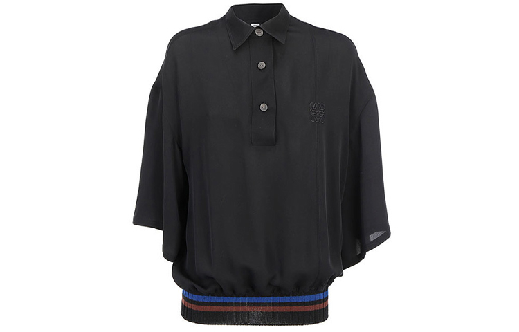 LOEWE Polo Shirts Women's Black Polo Collar Moderate Straight Fit