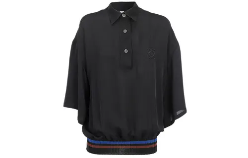 LOEWE Polo Shirts Women's Black Polo Collar Moderate Straight Fit