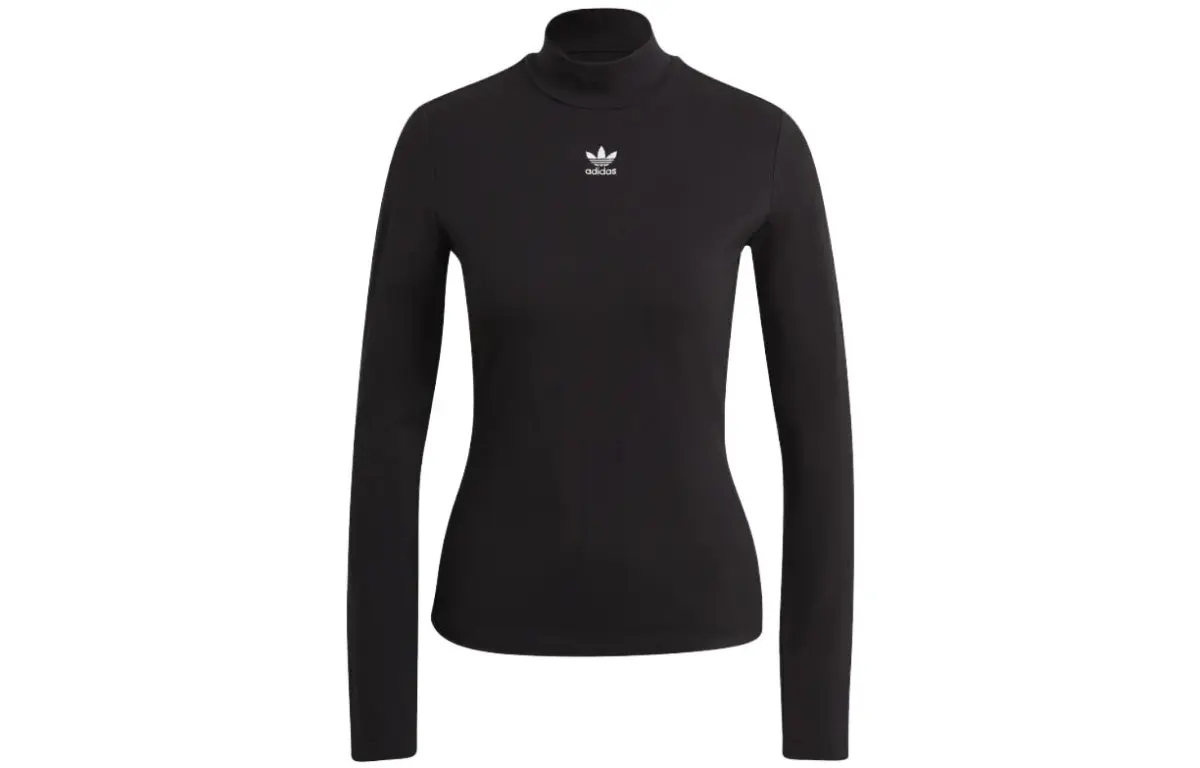 Adidas Originals ESSENTIALS T-Shirts Women's Black Turtleneck Moderate Straight Fit
