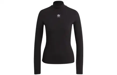 Adidas Originals ESSENTIALS T Shirts Women's Black Turtleneck Moderate Straight Fit