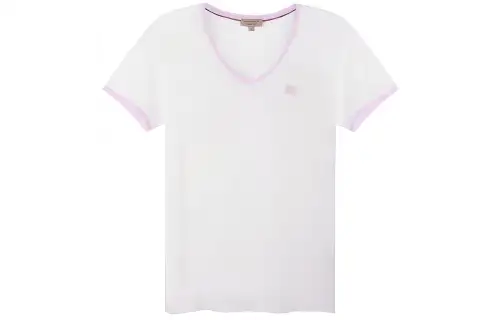 Burberry Women's Embroidered Monogram Ekd V Neck T shirt White/Pink