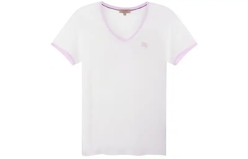 Burberry Women's Embroidered Monogram Ekd V Neck T shirt White/Pink