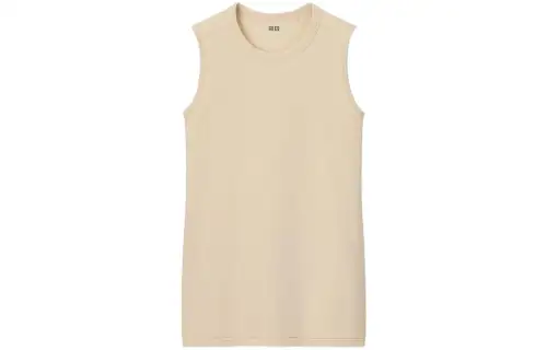 UNIQLO T Shirts Women's Light Beige Crew Neck Moderate Straight Fit