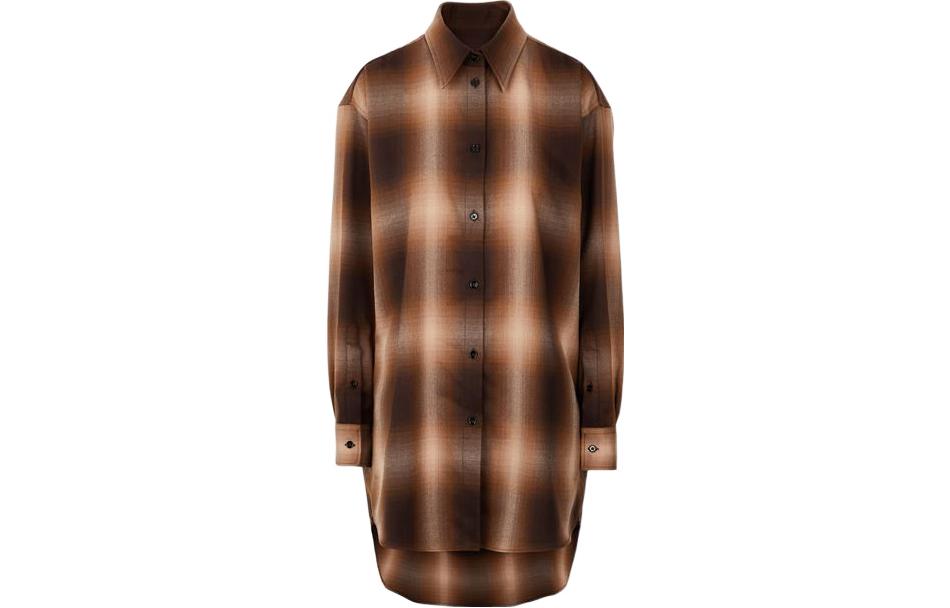 MM6 Maison Margiela FW22 reverse design plaid print long-sleeved shirt for women brown