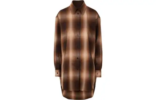MM6 Maison Margiela FW22 reverse design plaid print long-sleeved shirt for women brown