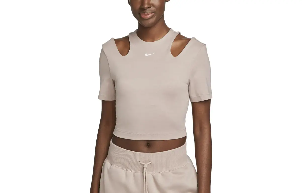 Nike T-Shirts Women's Taupe Crew Neck Moderate Straight Fit