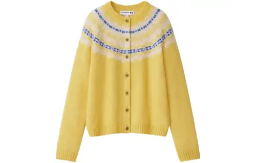 UNIQLO Knitwear Women's Yellow Crew Neck Moderate Cardigan