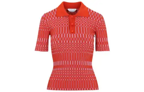 Bottega Veneta Polo Shirts Women's Red Polo Collar Moderate Straight Fit