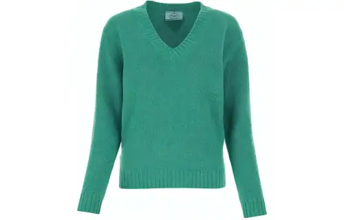 PRADA Cashmere Sweaters Women's Green V Neck Moderate