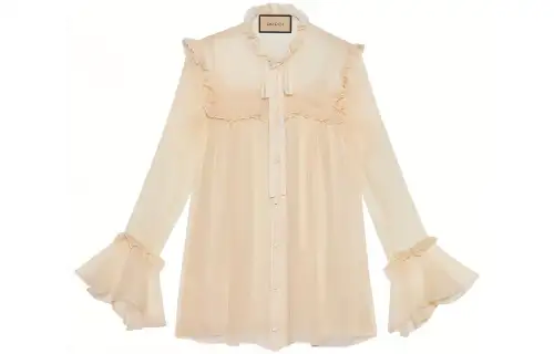 GUCCI SS21 Borderless Overture Chiffon Shirt Women's Ecru
