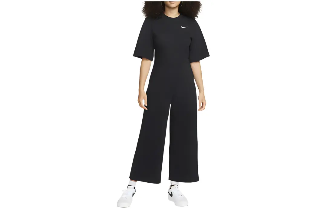 Nike Women's Logo Print Short-Sleeve Jumpsuit Black