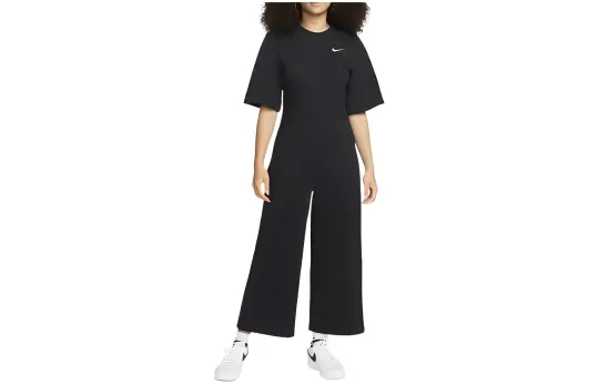 Nike Women's Logo Print Short-Sleeve Jumpsuit Black