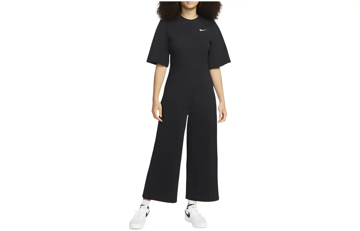 Nike Women's Logo Print Short-Sleeve Jumpsuit Black