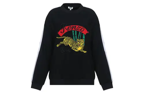 KENZO Sweatshirts Women's Black Tiger Pattern Bamboo Crew Neck Moderate Regular