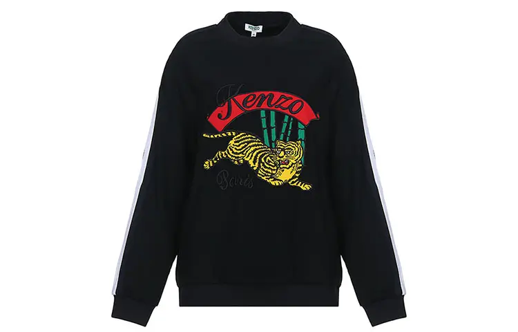 KENZO Sweatshirts Women's Black Tiger Pattern Bamboo Crew Neck Moderate Regular