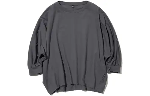 UNIQLO T Shirts Women's Dark Gray Crew Neck Moderate Straight Fit