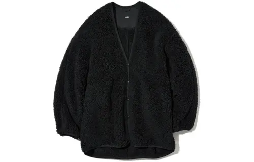 UNIQLO Velvet Jackets Women's Black V Neck Moderate Cardigan