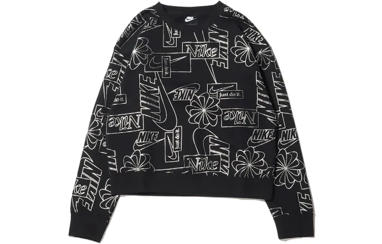Nike Sweatshirts Women's Black Crew Neck Moderate Straight Fit