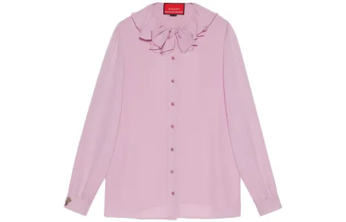 GUCCI Shirts Women's Pink Ruffle Collar Moderate Shirt
