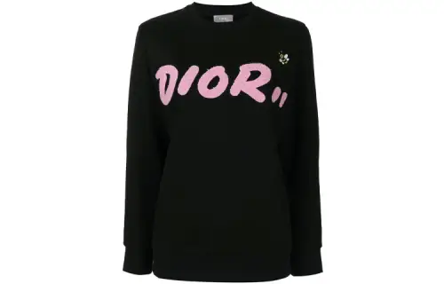 DIOR Quarterly New Products Sweatshirts Women's Black Crew Neck Moderate Regular