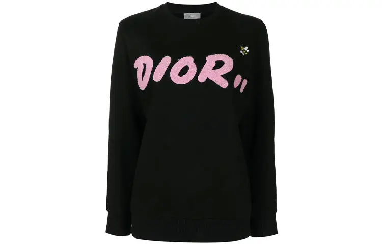 DIOR Quarterly New Products Sweatshirts Women's Black Crew Neck Moderate Regular