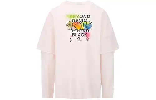 EVISU T Shirts Women's Light Pink Crew Neck Moderate Mock Two Piece