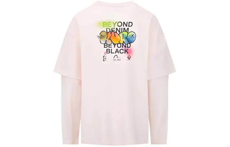 EVISU T Shirts Women's Light Pink Crew Neck Moderate Mock Two Piece